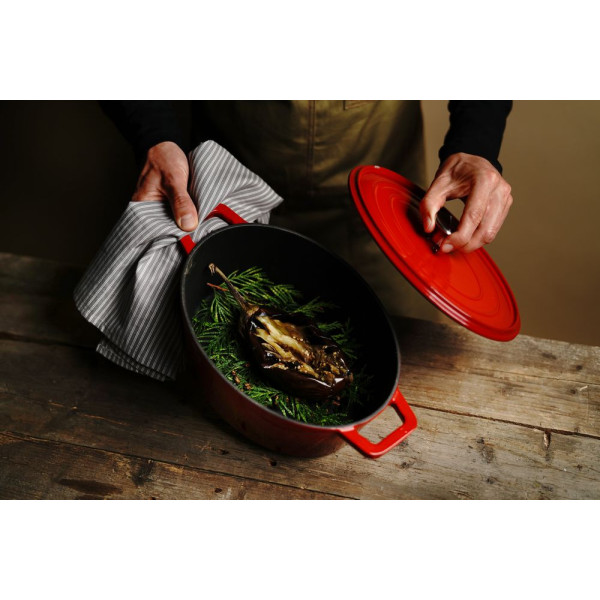 Zománcozott öntöttvas fazék, HENDI, 4,4L, Piros, 365x290x(H)115mm 626849