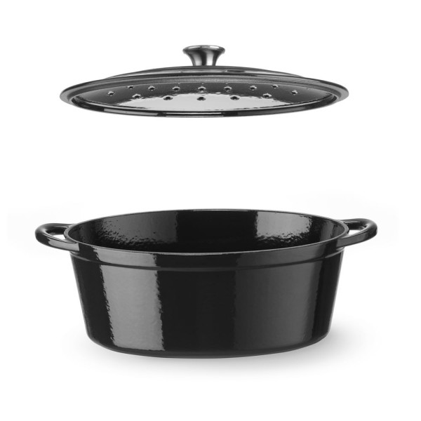 Zománcozott öntöttvas fazék, HENDI, 6,88L, Fekete, 405x255x(H)134mm 626863