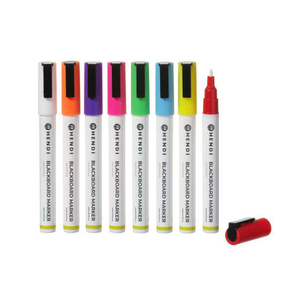 Tábla filctollak 3 mm, HENDI, 1 fehér, 1 piros, 1 kék, 1 zöld, 1 citromsárga, 1 lila, 1 naracssárga és 1 rózsaszín filctoll 664278