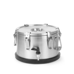 Szigetelt hordozható ételtárolóedény – csappal, HENDI, Profi Line, 10L, Ezüst, ⌀330x(H)220mm 710128