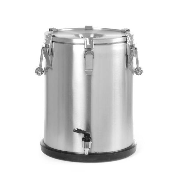 Szigetelt hordozható ételtárolóedény – csappal, HENDI, Profi Line, 25L, Ezüst, ⌀330x(H)430mm 710234