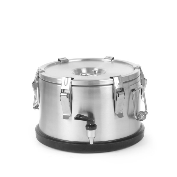Szigetelt hordozható ételtárolóedény – csappal, HENDI, Profi Line, 25L, Ezüst, ⌀330x(H)430mm 710234