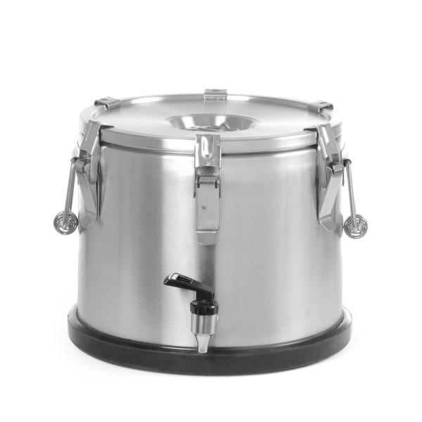 Szigetelt hordozható ételtárolóedény – csappal, HENDI, Profi Line, 25L, Ezüst, ⌀330x(H)430mm 710234