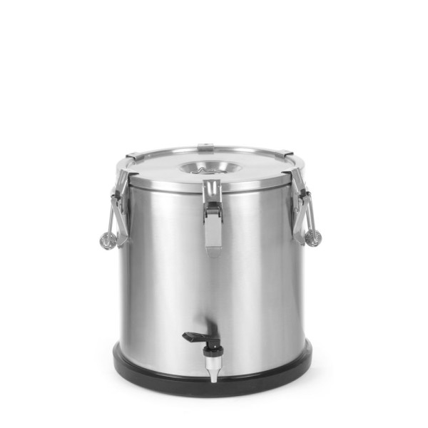 Szigetelt hordozható ételtárolóedény – csappal, HENDI, Profi Line, 35L, Ezüst, ⌀330x(H)570mm 710326