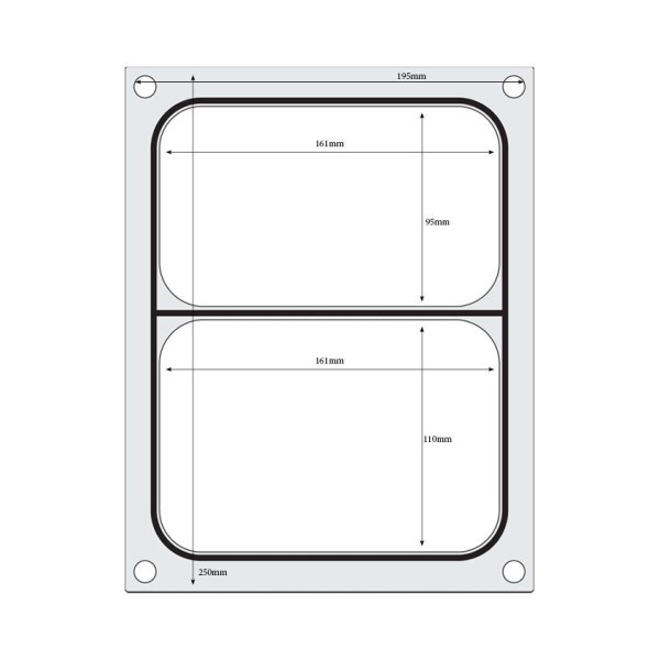 Tálcatömítő mátrix, HENDI, kétszakaszos tartály, 227 x 178 mm 805596