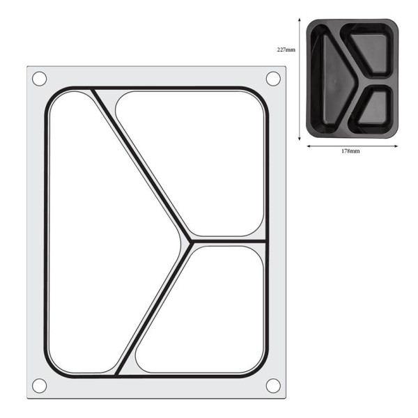 Tálcatömítő mátrix, HENDI, háromszakaszos tartály 227 x 178 mm 805626