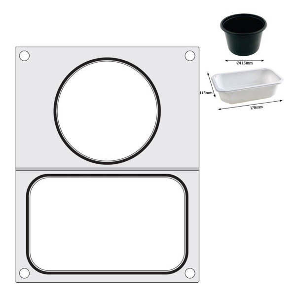 Tálcatömítő mátrix, HENDI, 2 tartály (1x 178x113 mm, 1x ø115 mm) 805657