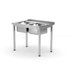 Asztal 2 mosogatóval – csavarozott, mélység: 600 mm, HENDI, Profi Line, 1000x600x(H)850mm 811580