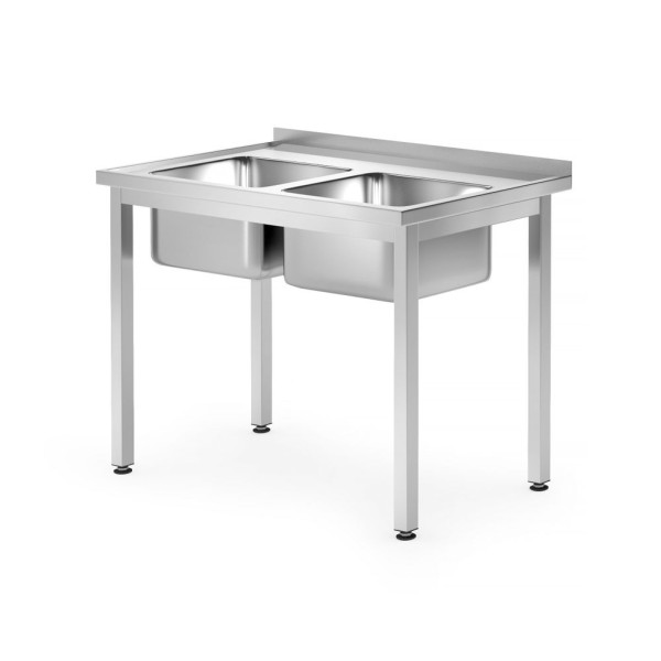 Asztal 2 mosogatóval – csavarozott, mélység: 700 mm, HENDI, Profi Line, 1000x700x(H)850mm 812952