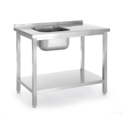 Mosogatóval és polccal, csavarozott, HENDI, Kitchen Line, bal oldali mosogatótál, 800x600x(H)850mm 817001