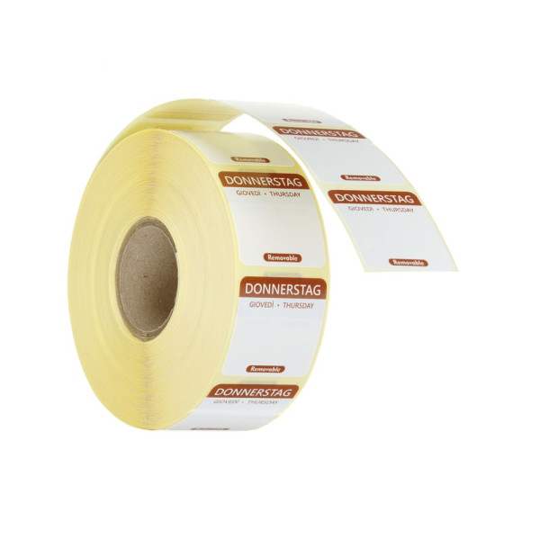 Napi élelmiszerbiztonsági címkék, többször használatos, könnyen kivehető, HENDI, Csütörtök, Barna, 1000 db., 25x25mm 850725