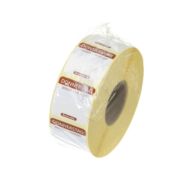 Napi élelmiszerbiztonsági címkék, többször használatos, könnyen kivehető, HENDI, Csütörtök, Barna, 1000 db., 25x25mm 850725