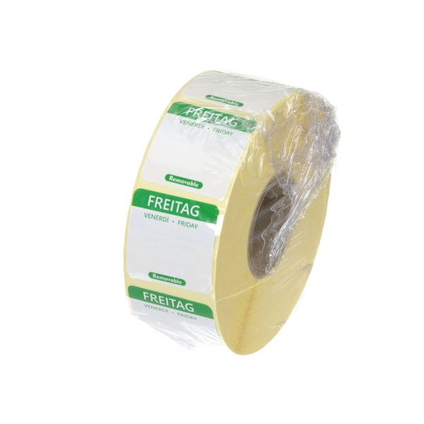 Napi élelmiszerbiztonsági címkék, többször használatos, könnyen kivehető, HENDI, Péntek, Zöld, 1000 db., 25x25mm 850732