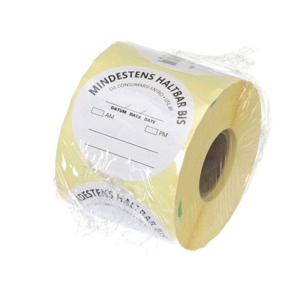 Élelmiszerbiztonsági matricák, többször használatos, könnyen eltávolítható, „FELHASZNÁLHATÓ AZ ELŐTTE” , HENDI, Fehér, 500 db., ⌀50mm 850770