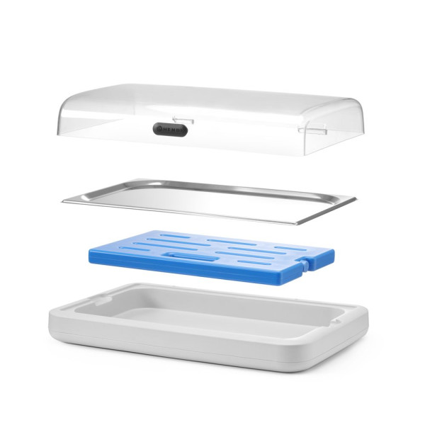 Hűthető ételkínáló tároló UNIQ, HENDI, designed by Robert Bronwasser, GN 1/1, Fehér, 593x389x(H)147mm, Téglalap alakú 871911