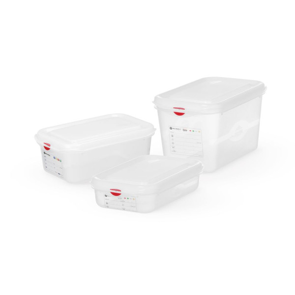 GN 1/4 polipropilén tartály, HENDI, GN 1/4, 2,8L, Átlátszó, 265x162x(H)100mm 873199