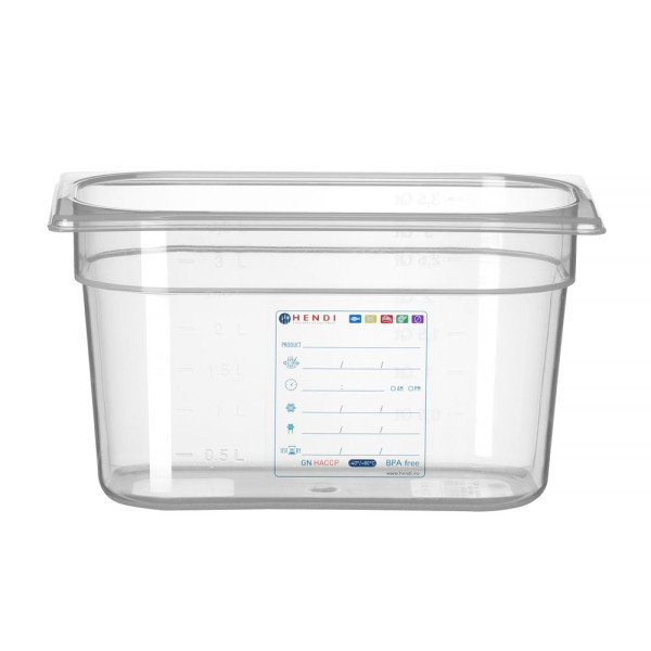 GN edény 1/4, HENDI, GN 1/4, 4L, Átlátszó, 265x162x(H)150mm 880364