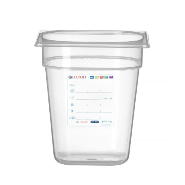 GN edény 1/6, HENDI, GN 1/6, 1,6L, Átlátszó, 176x162x(H)100mm 880470