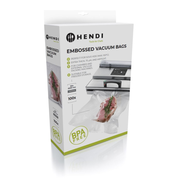 Bordázott vákuum tasakok, HENDI, 100 db., 150x400mm 971048