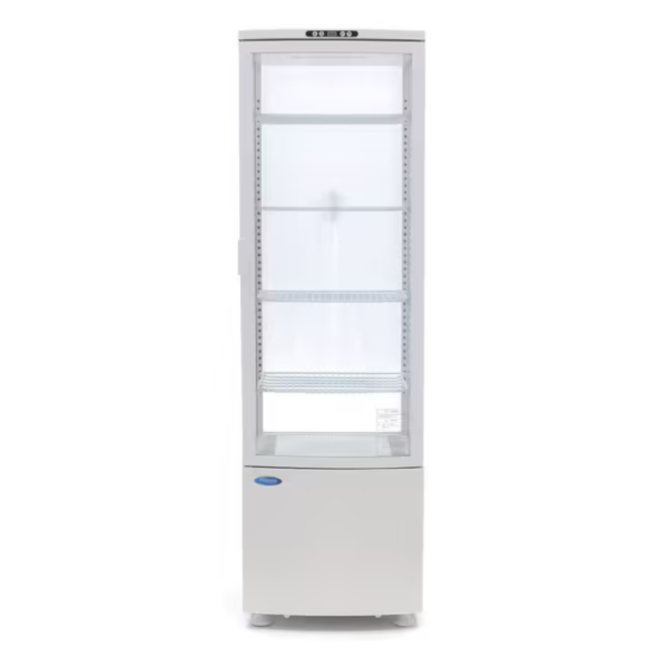 Maxima Süteményes hűtővitrin, 4 oldalon üvegezett, 235L, fehér színű