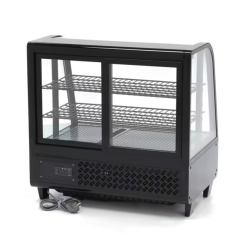 Maxima Refrigerated display case for cookies, can be placed on the counter, bent glass, 100L, black color
