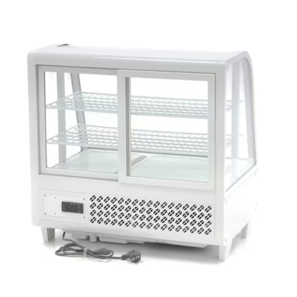Maxima Refrigerated display case for cookies, can be placed on the counter, bent glass, 100L, white color