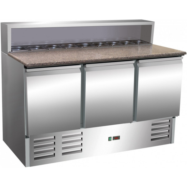 Pizza pre-chladené desktop 402L, troje dvere plné 8xGN1 / 6 podmieneného chladničky