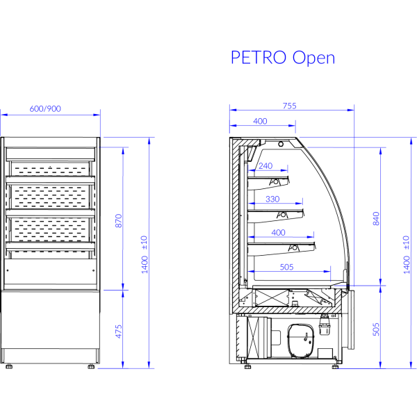 Igloo Petro 0.6 Open - Elöl nyitott mini hűtött faliregál - Belső hűtőegységgel Igloo Petro 0.6 Open - Elöl nyitott mini hűtött faliregál - Belső hűtőegységgel