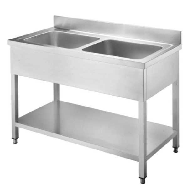 Kétmedencés lábonálló rozsdamentes mosogató - 50x50x30 cm