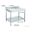 Rozsdamentes munkaasztal alsó polccal, hátsó felhajtással (100 mm), 1000x600x850 mm - Összeszerelhető Asztalok