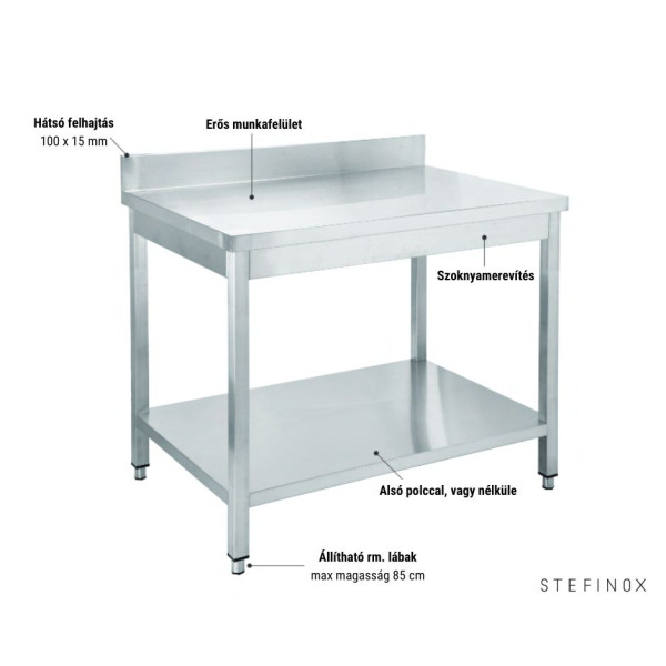 Stainless steel work table with bottom shelf, rear folding (100 mm), 1000x700x850 mm - Assembled Stainless steel work table with bottom shelf, rear folding (100 mm), 1000x700x850 mm - Assembled