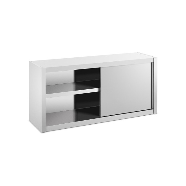 Stainless steel wrapped wall shelf with sliding door, intermediate shelves Stainless steel wrapped wall shelf with sliding door, intermediate shelves