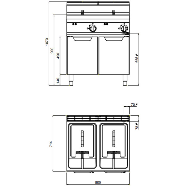 Bertos elektrische Fritteuse – 2x10 Liter – 2 Becken (18 kW) – Serie 700 – Bertos Bertos elektrische Fritteuse – 2x10 Liter – 2 Becken (18 kW) – Serie 700 – Bertos