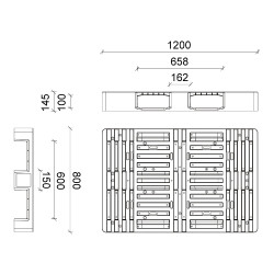 Plastic pallet, 3 sliding feet - 1200x800x145 mm Plastic pallet, 3 sliding feet - 1200x800x145 mm