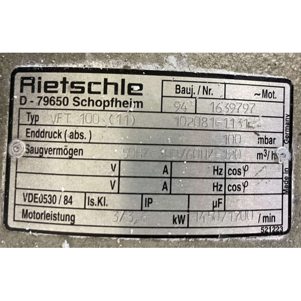 Rietschle VFT 100 - Vakuumpumpe und Kompressor Rietschle VFT 100 - Vakuumpumpe und Kompressor